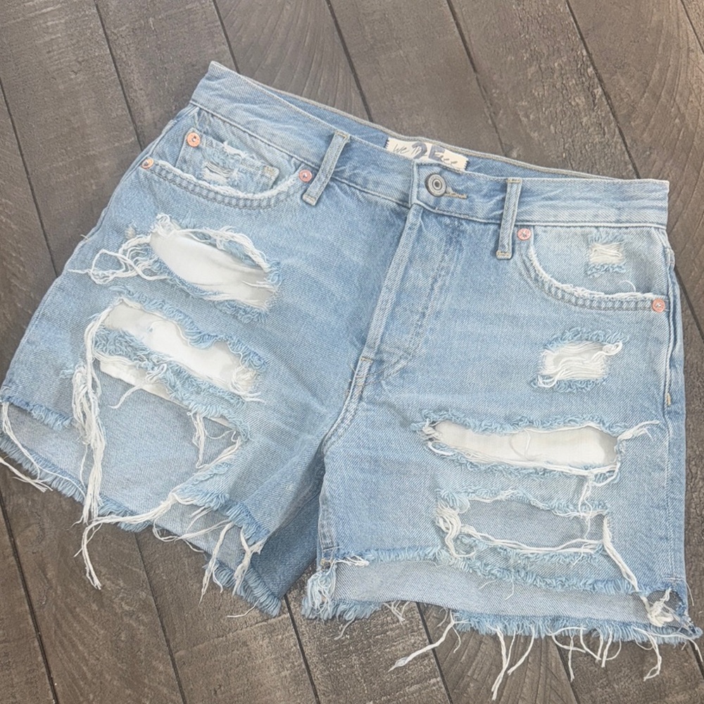 We The Free Blue Distressed Jean Shorts